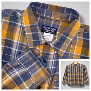 Patagonia Shirt Mens Medium Orange Blue Plaid Buckshot‎ Shirt Organic Cotton